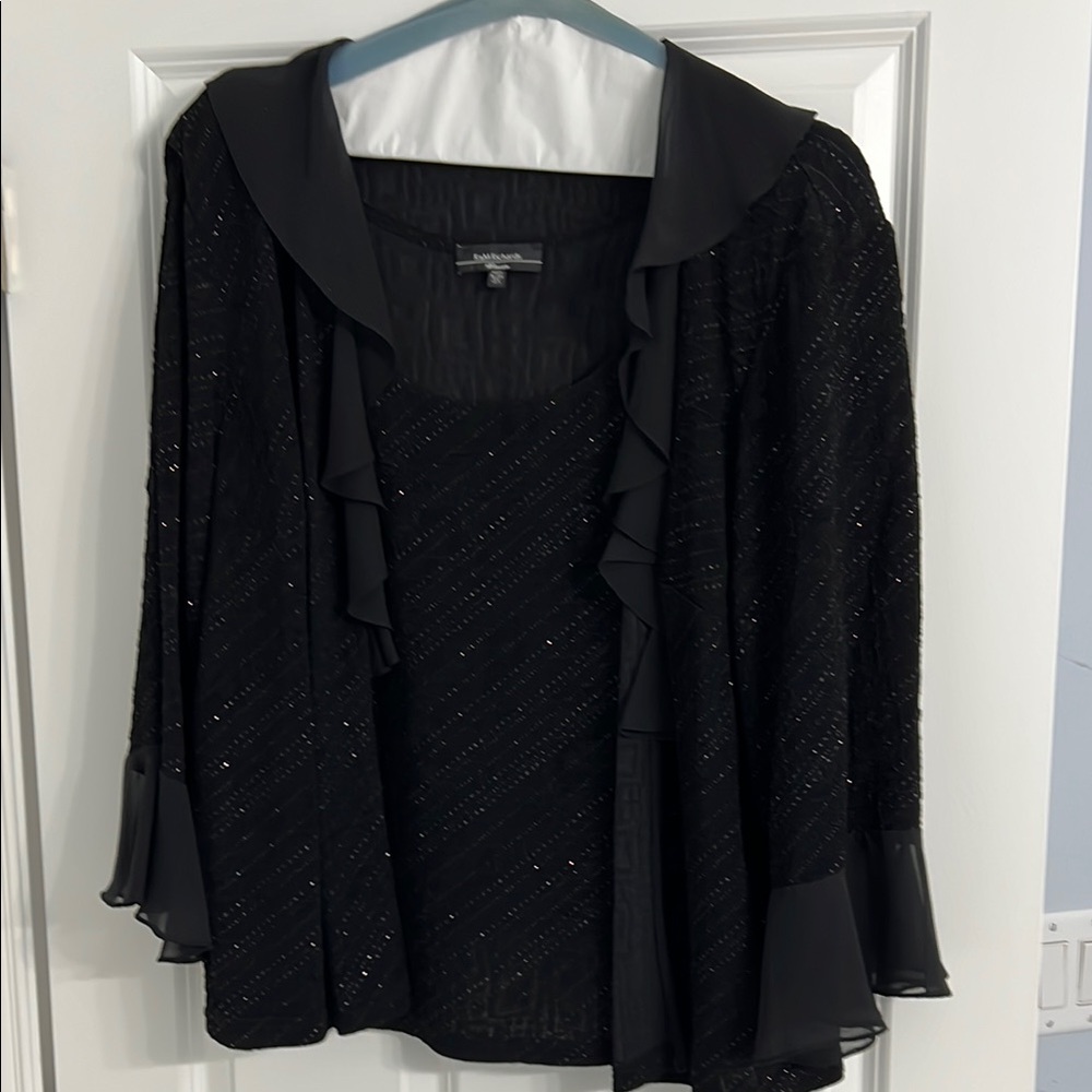 R&M Richard  Black Ruffled Blouse two pieces